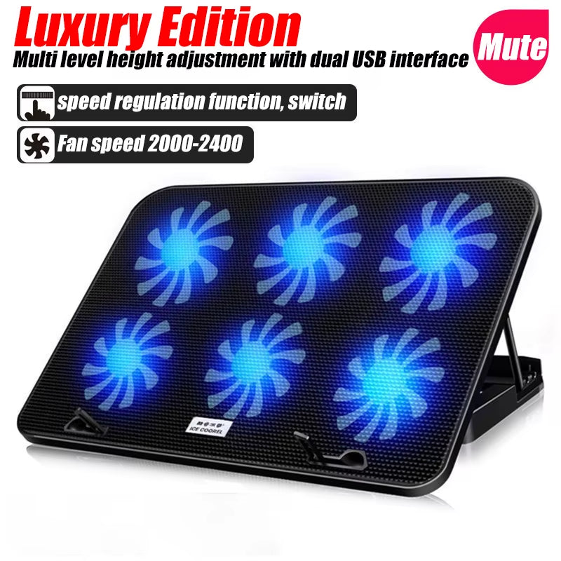 COOLCOLD A9 RGB Gaming Laptop Cooler with 6 Fans and Dual USB Ports - Perfect for 13-18 Inch Laptops and MacBooks