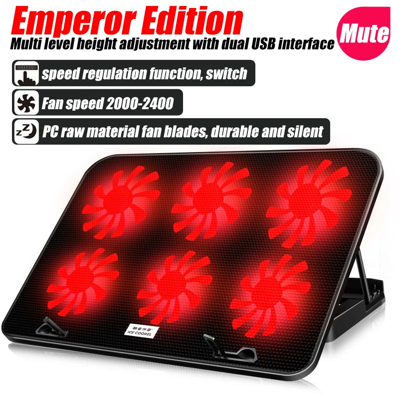 COOLCOLD A9 RGB Gaming Laptop Cooler with 6 Fans and Dual USB Ports - Perfect for 13-18 Inch Laptops and MacBooks
