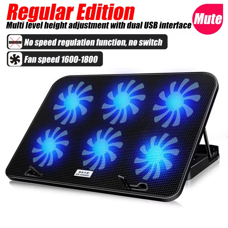 COOLCOLD A9 RGB Gaming Laptop Cooler with 6 Fans and Dual USB Ports - Perfect for 13-18 Inch Laptops and MacBooks
