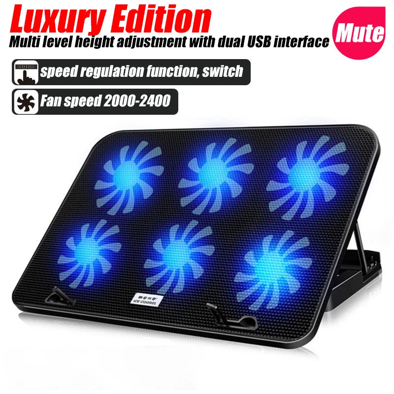 COOLCOLD A9 RGB Gaming Laptop Cooler with 6 Fans and Dual USB Ports - Perfect for 13-18 Inch Laptops and MacBooks