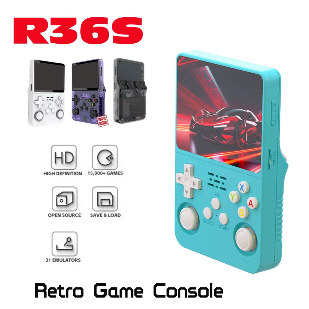 Open Source R36S Retro Video Game Console - 3.5 Inch IPS Screen, Portable Handheld Player with 15000+ Games, Perfect Gift for Boys