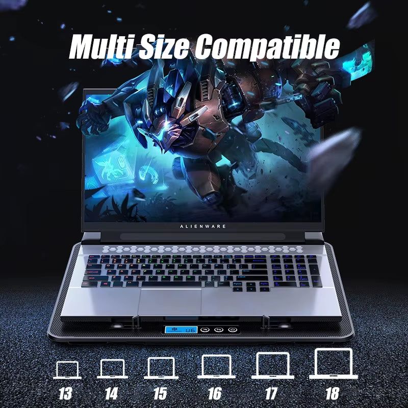 COOLCOLD A9 RGB Gaming Laptop Cooler with 6 Fans and Dual USB Ports - Perfect for 13-18 Inch Laptops and MacBooks