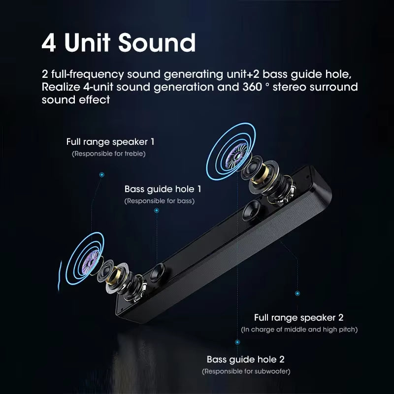 Wired USB Bluetooth Computer Speaker with 3D Surround Sound and Deep Bass for Home Audio and PC Music